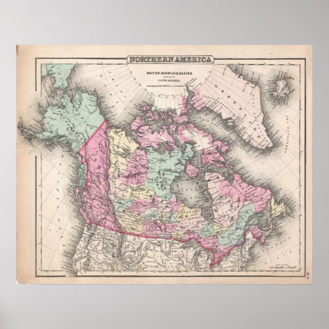 Póster Vintage Map of Canada (1857) (Frente)