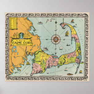 Póster Vintage Map of Cape Cod