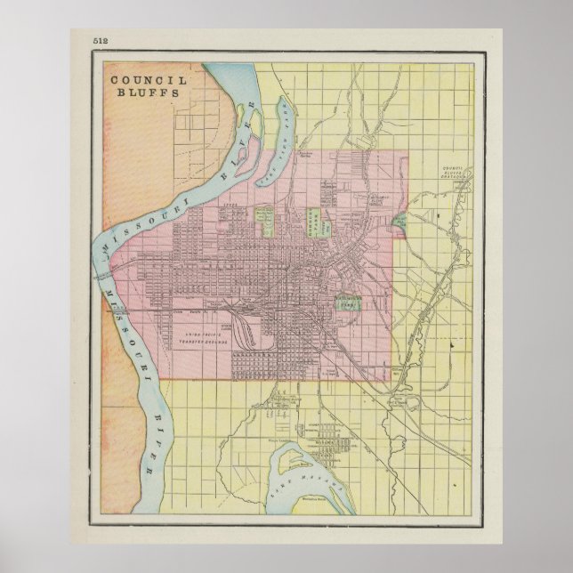 Poster Vintage Map of Council Bluffs IA (1901) (Frente)