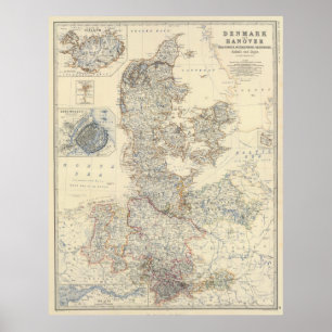 Poster Vintage Map of Denmark (1861)