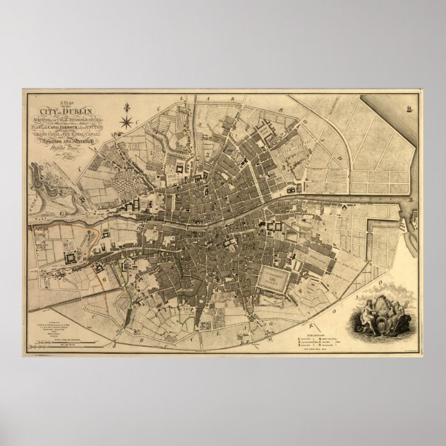 Póster Vintage Map of Dublin Ireland (1797) (Frente)