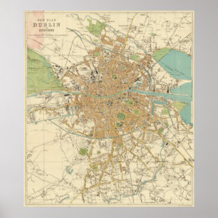 Poster Vintage Map of Dublin Ireland (1914)