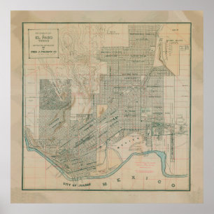 Poster Vintage Map of El Paso TX (1914)