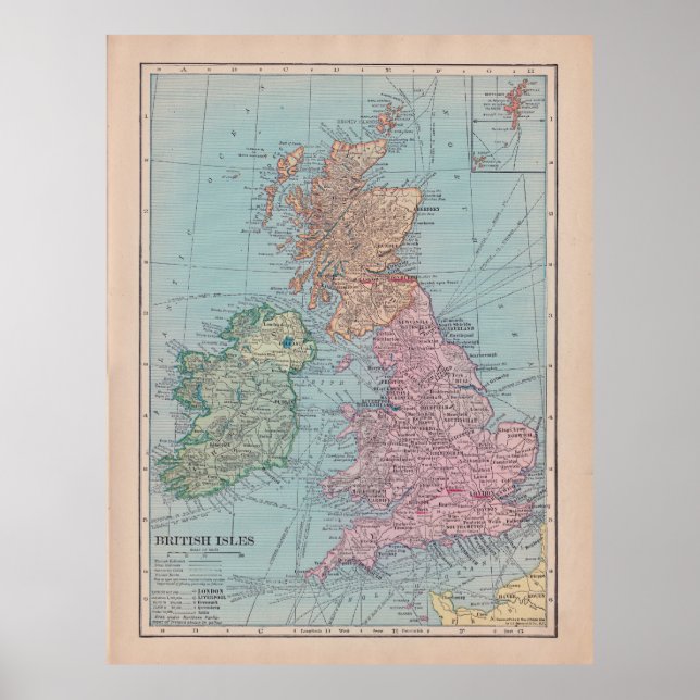 Póster Vintage Map of England (Frente)