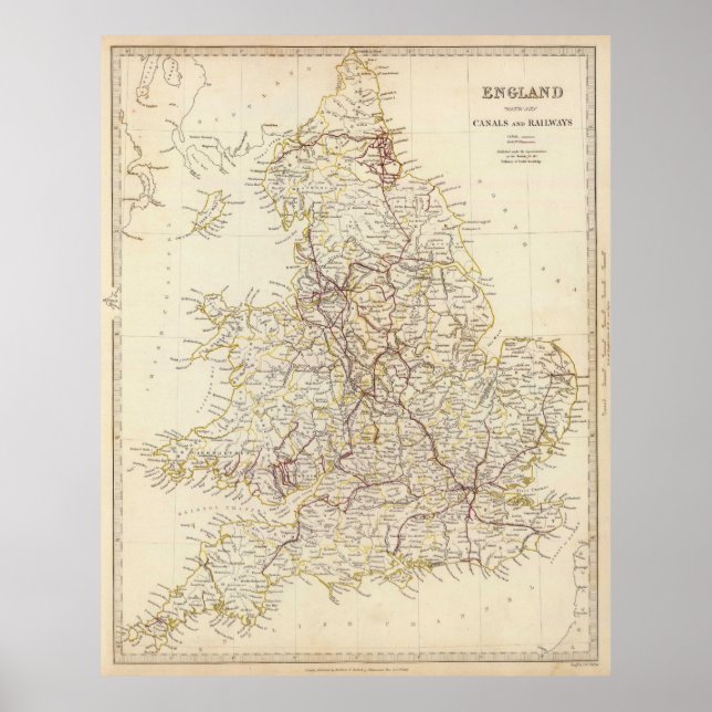 Póster Vintage Map of England (1837) (Frente)