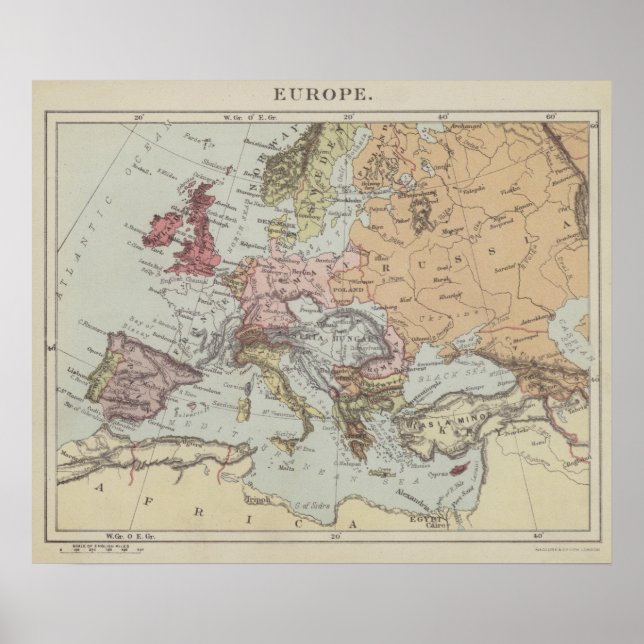 Poster Vintage Map of Europe (Frente)