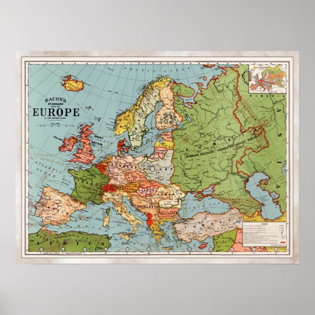 Poster Vintage Map of Europe (Frente)