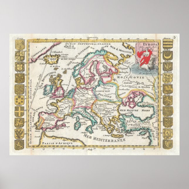 Póster Vintage Map of Europe (1706) (Frente)