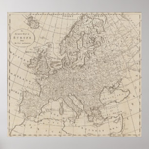 Póster Vintage Map of Europe (1800)