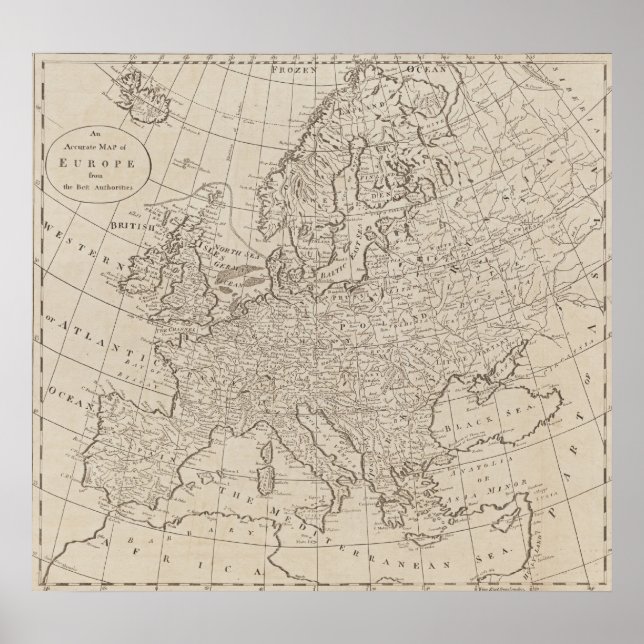 Póster Vintage Map of Europe (1800) (Frente)