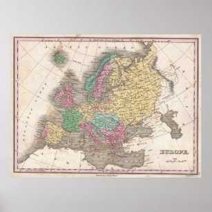 Póster Vintage Map of Europe (1827)