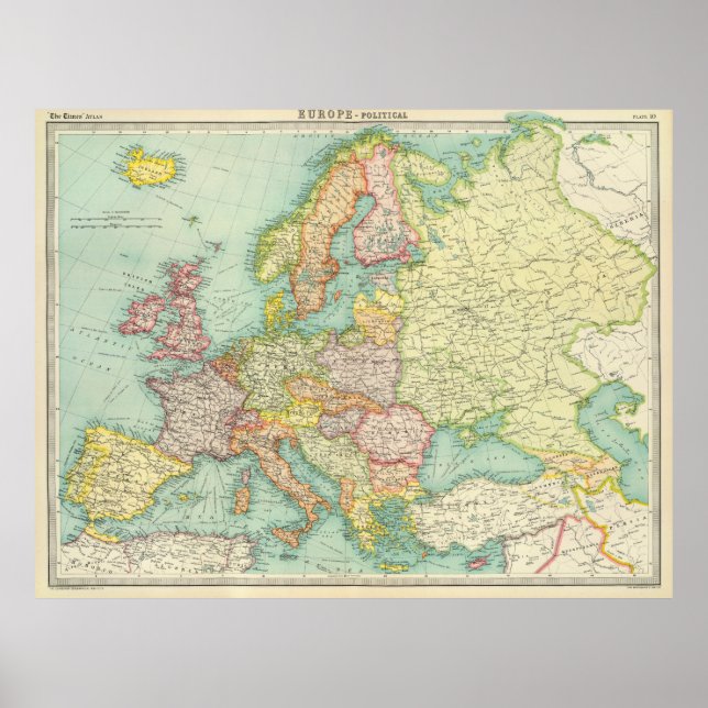 Poster Vintage Map of Europe (1922) (Frente)