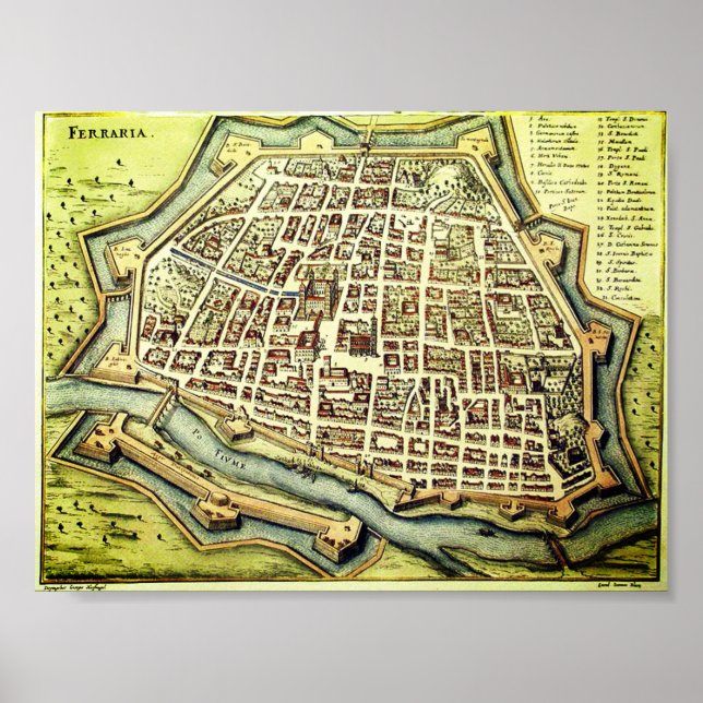 Poster Vintage map of Ferrara, ITALY (Frente)