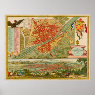 Poster Vintage Map of Florence Italy (1731)