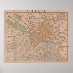 Poster Vintage Map of Florence Italy (1910)