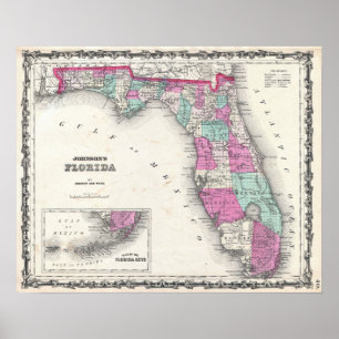 Póster Vintage Map of Florida