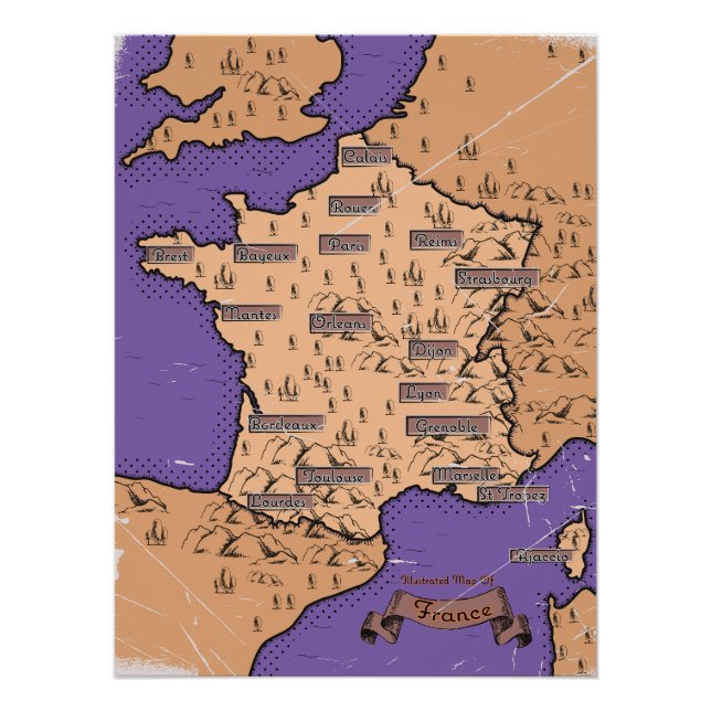 Póster Vintage Map of France (Frente)