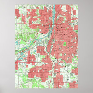 Póster Vintage Map of Grand Rapids Michigan (1967)
