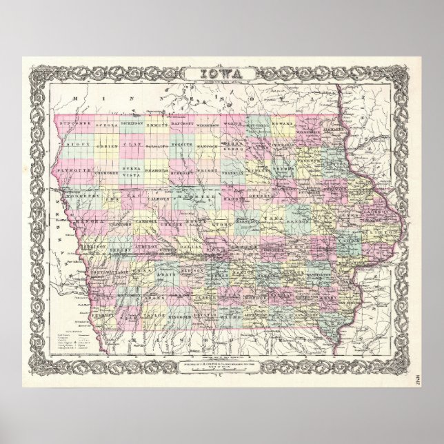 Póster Vintage Map of Iowa (1855) (Frente)