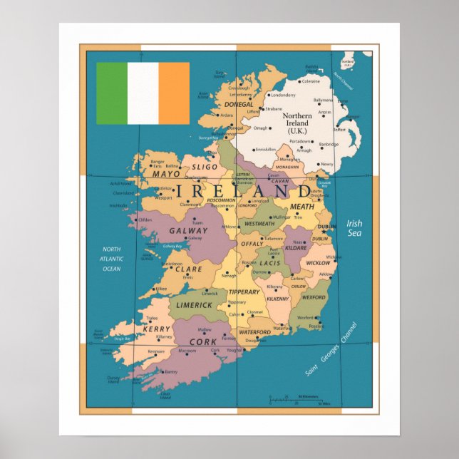 Poster Vintage Map of Ireland (Frente)