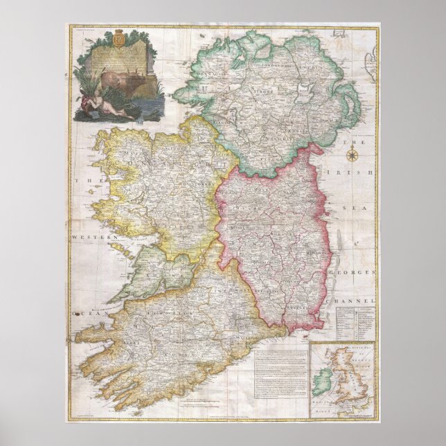 Póster Vintage Map of Ireland (Frente)