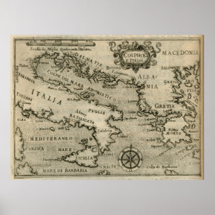Póster Vintage Map of Italy and Greece (1587)