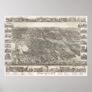 Póster Vintage Map of Jersey City NJ (1883)