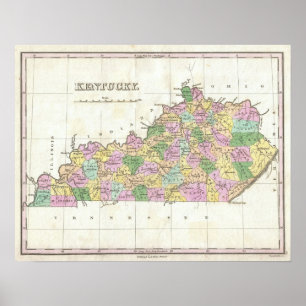 Póster Vintage Map of Kentucky (1827)