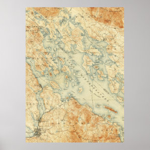 Poster Vintage Map of Lake Winnipesaukee (1907)