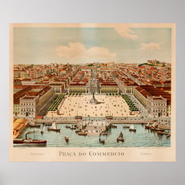 Poster Vintage Map of Lisbon Portugal (1860) (Frente)