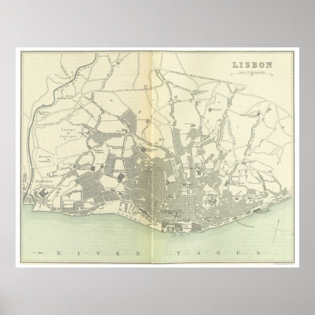 Póster Vintage Map of Lisbon Portugal (1895) (Frente)