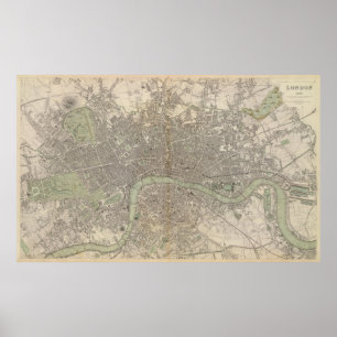 Poster Vintage Map of London England (1843)