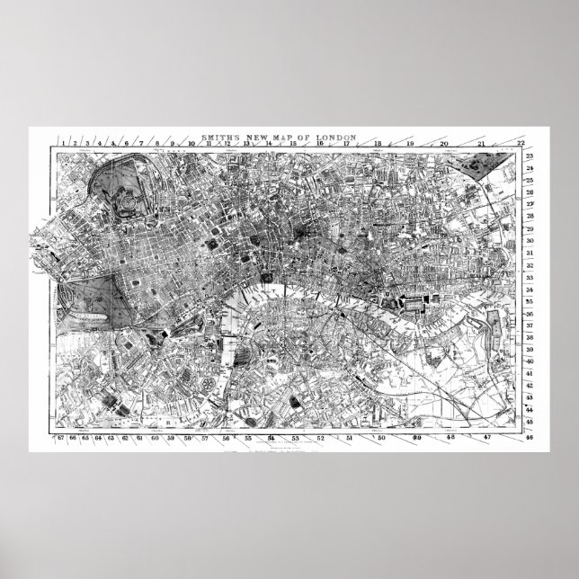 Poster Vintage Map of London England (1860) BW (Frente)