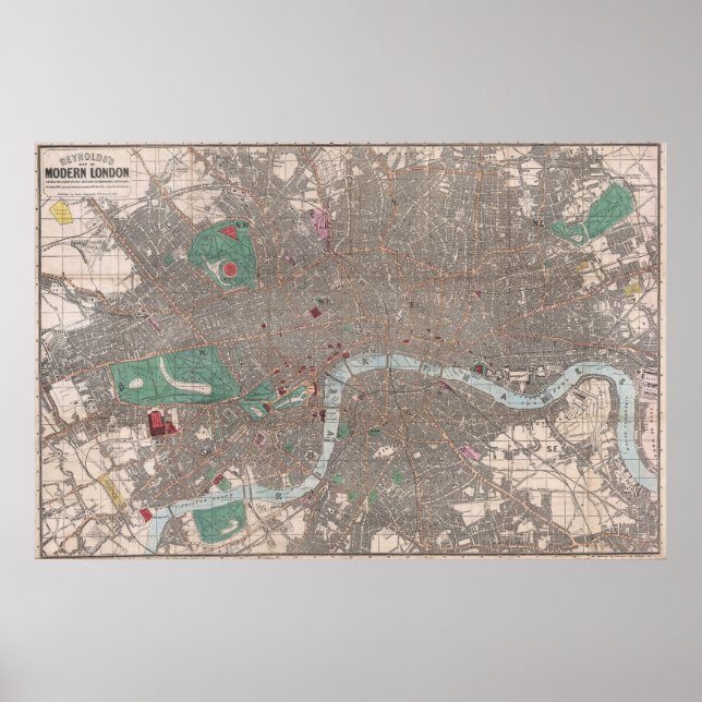 Póster Vintage Map of London England (1862) (Frente)