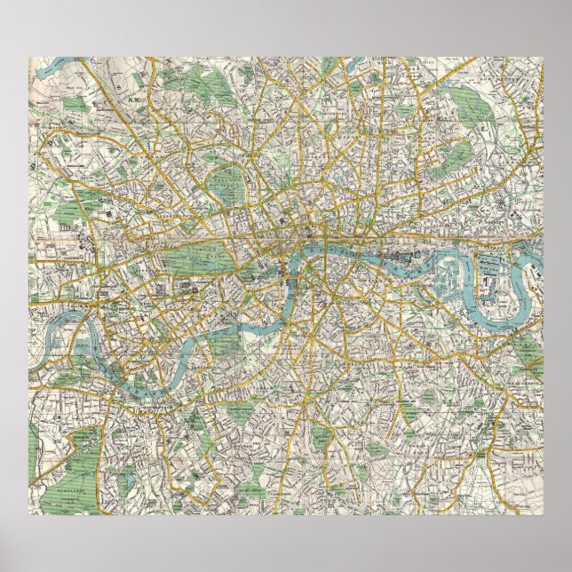 Poster Vintage Map of London England (1900) (Frente)