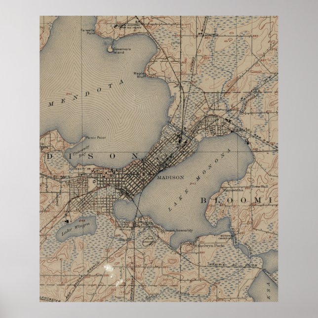 Póster Vintage Map of Madison Wisconsin (1904) (Frente)