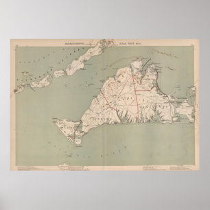 Poster Vintage Map of Martha's Vineyard (1891)
