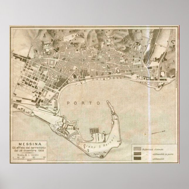Póster Vintage Map of Messina Itália (1900) (Frente)