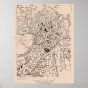 Poster Vintage Map of Metz France (1943)