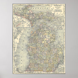 Póster Vintage Map of Michigan (1901)
