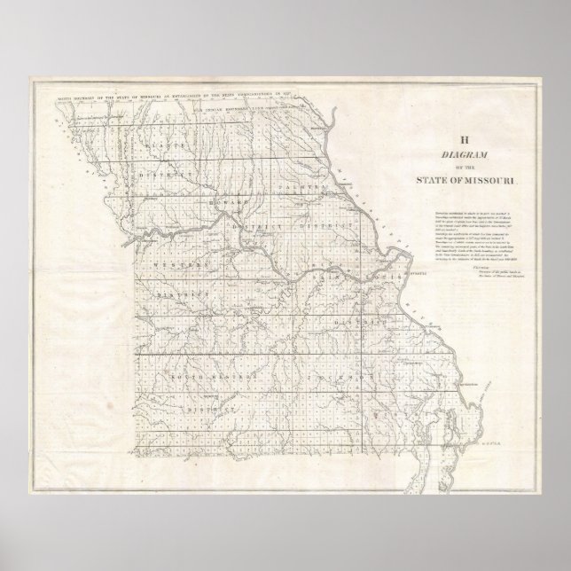 Poster Vintage Map of Missouri (1850) (Frente)