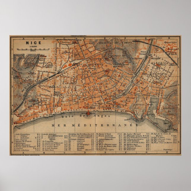 Póster Vintage Map of Nice France (1914) (Frente)