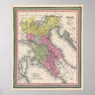 Poster Vintage Map of Norte Italy, 1853