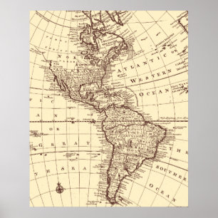 Póster Vintage Map of North and South America