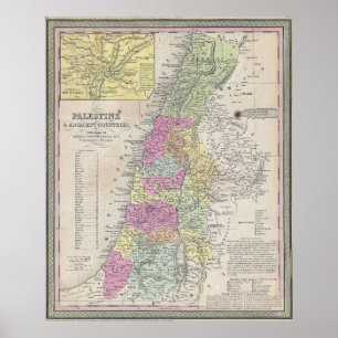 Póster Vintage Map of Palestine (1853)
