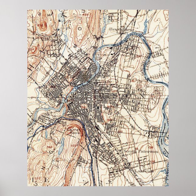Póster Vintage Map of Paterson NJ (1897) (Frente)