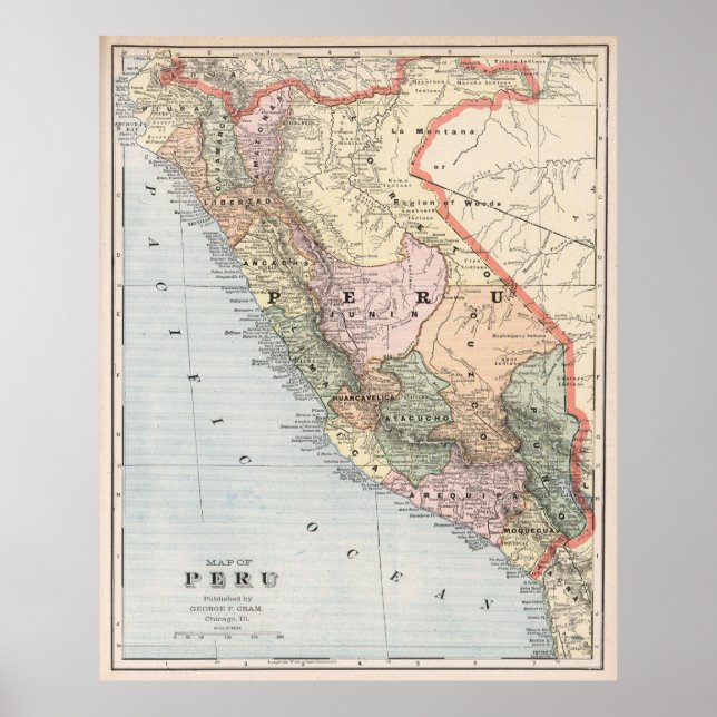 Poster Vintage Map of Peru (1901) (Frente)