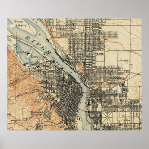 Póster Vintage Map of Portland Oregon (1896)