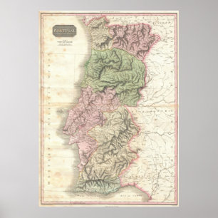 Poster Vintage Map of Portugal (1818)