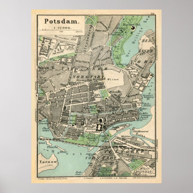 Poster Vintage Map of Potsdam Germany (1898) (Frente)